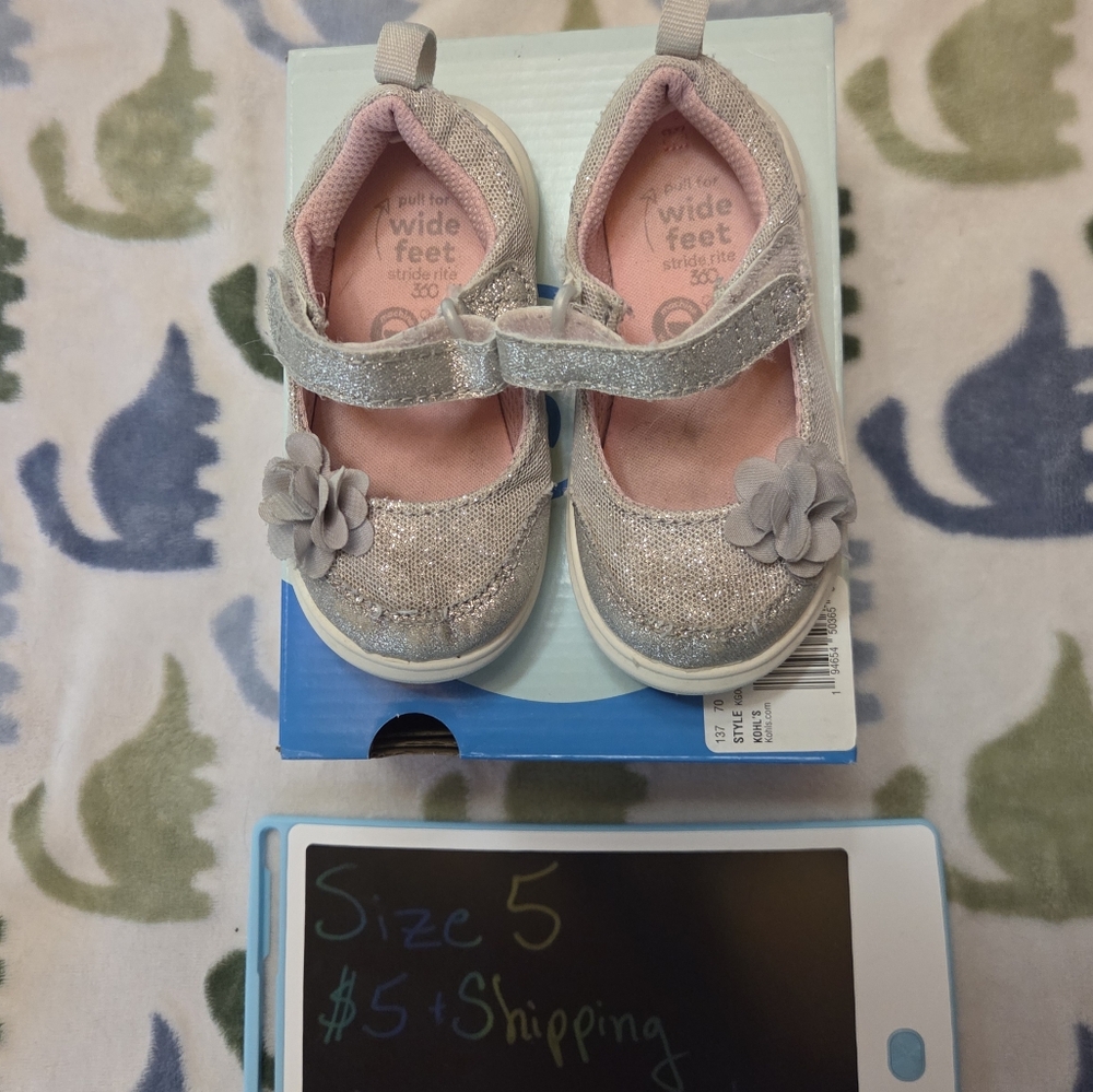 Carter's Glittery Silver Baby Shoes with Flower Accent